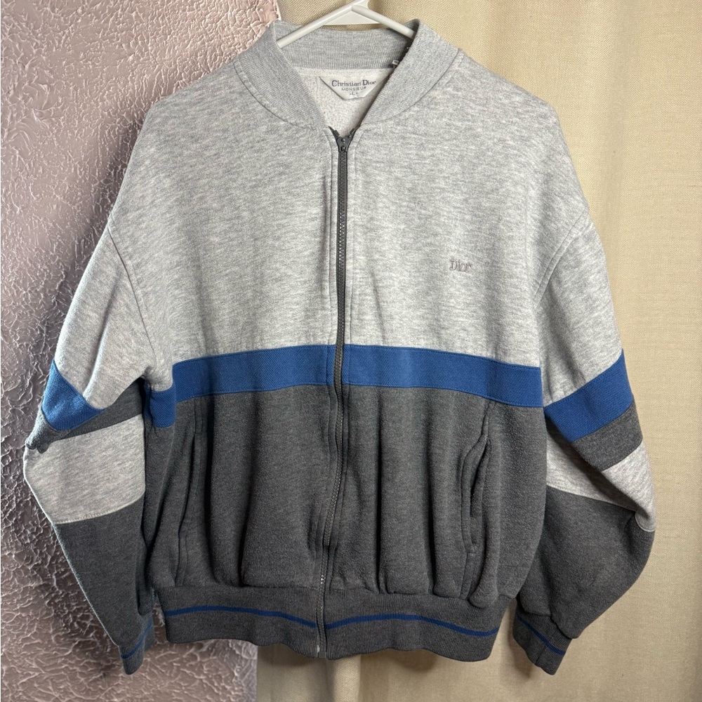 vintage Christian Dior Monsieur track jacket in a gray& blue color-block size L